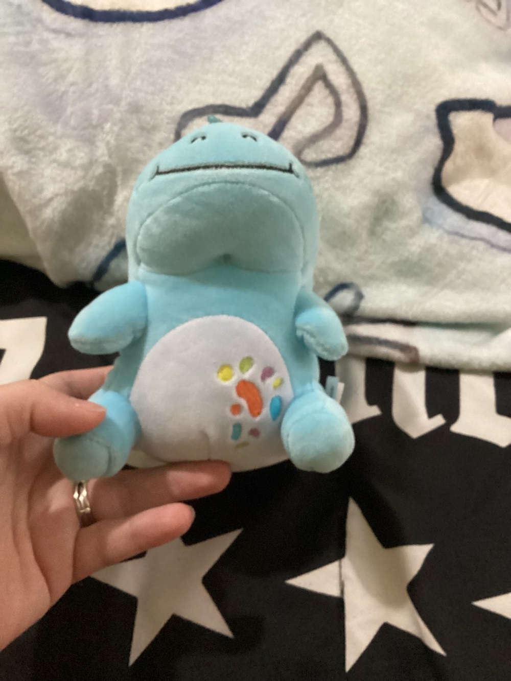 Blue Plush Dinosaur Stuffed Toy with Colorful Belly